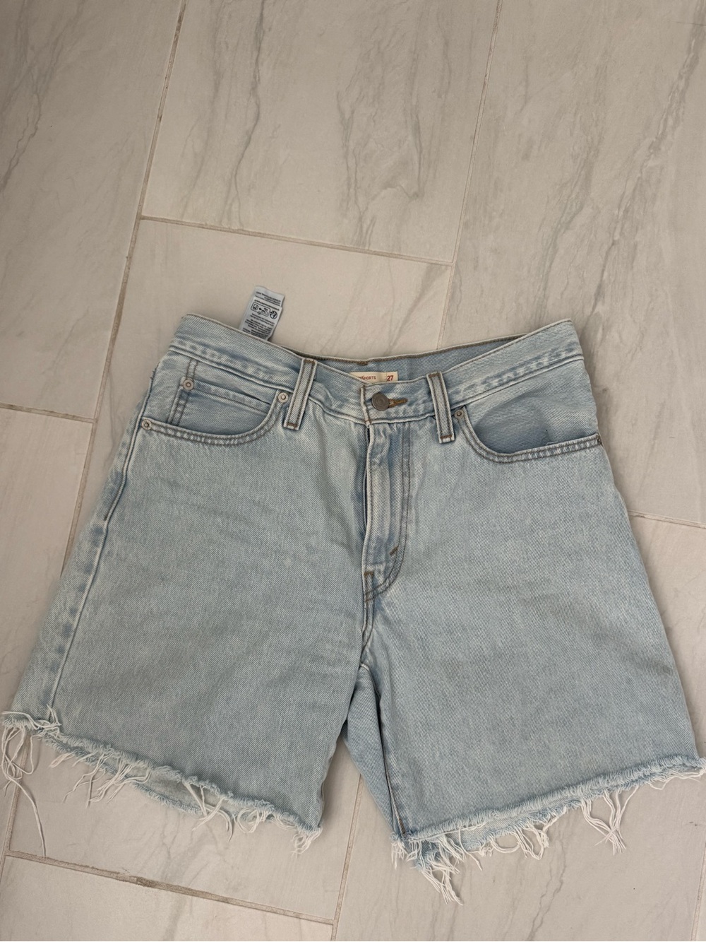 Levi's Light Blue Frayed Hem Denim Shorts